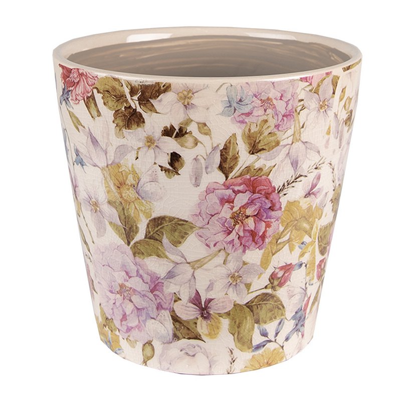 Flowerpot Ø 14x13 cm pink beige ceramic flower flowerpot inside
