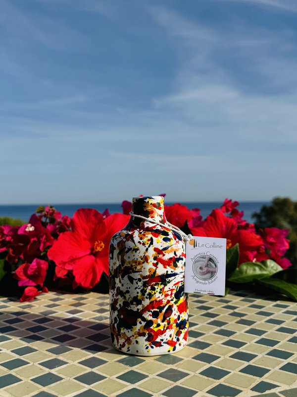Handmade colorful oil bottle oil donor oil jug ceramic bottle "Arlecchino" for olive oil from Italy 250ml