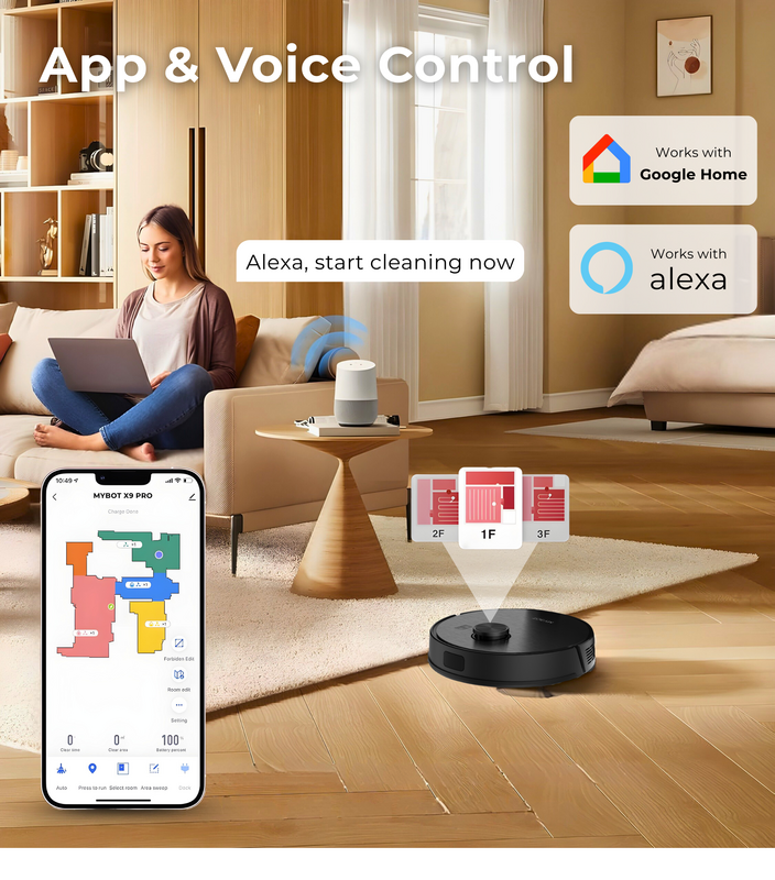 MYBOT X9 PRO - Robotstofzuiger - Met zelfledigend station - 6500PA zuigkracht - Met dweilfunctie - 3200mAh batterij