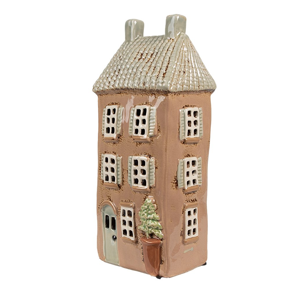 Teelichthalter House 12x9x28 cm Braun Beige Teelichthalter aus Keramik