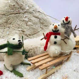 Handmade Felt Snowman wth Knitted Scarf Biodegradable Hanging Decoration