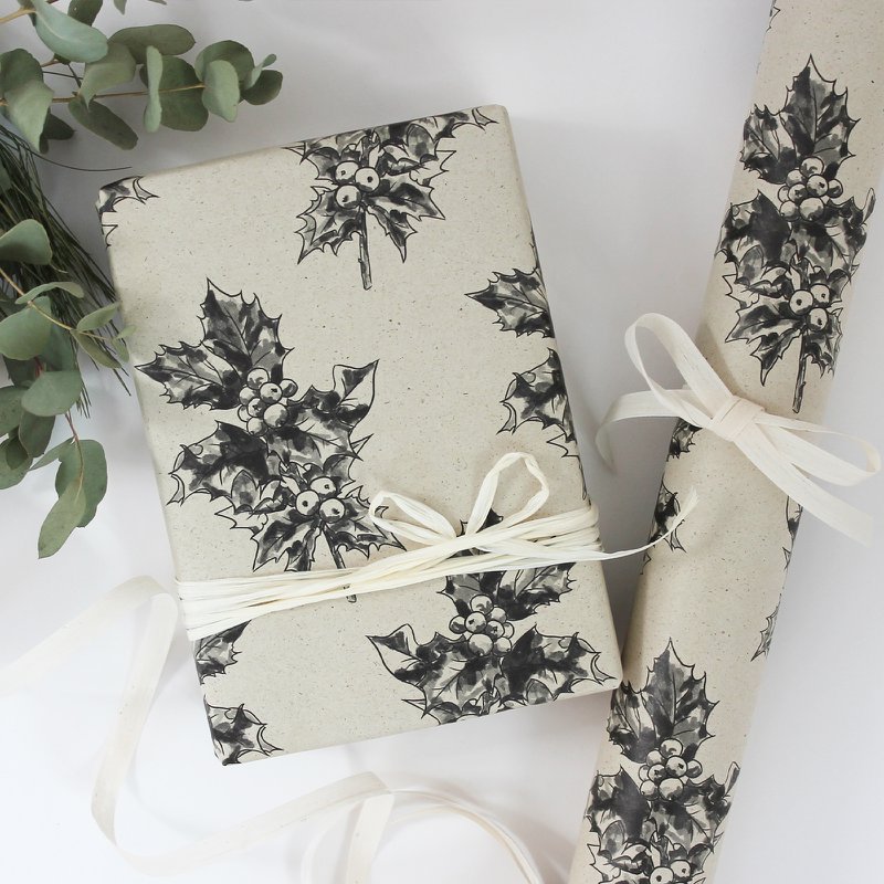Hoja de papel de regalo de papel de hierba, 50x70 cm, acebo