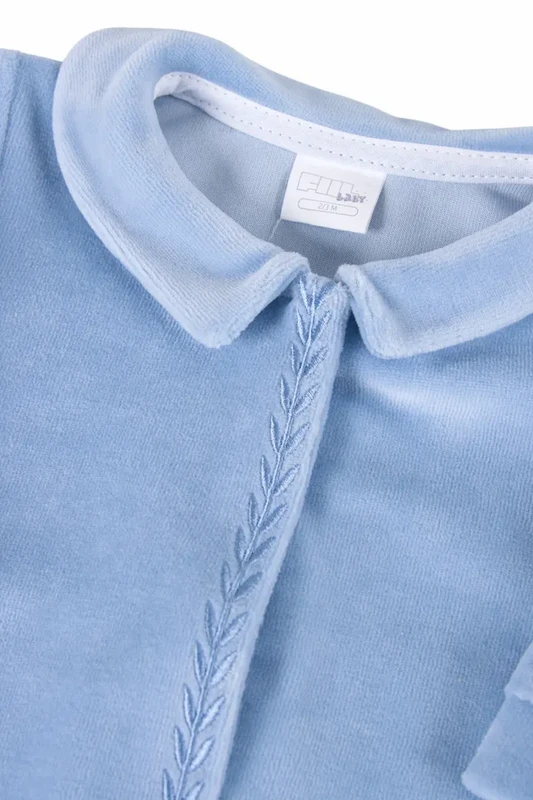 Baby velour sovedragt i blå med krave, dreng