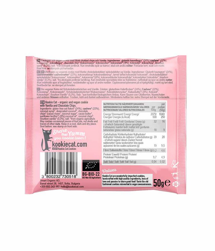 Vanilla and choc chip Cookie, organic, Kookie Cat, 50g