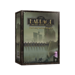 Barrage: The Leeghwater Project is a strategic board game set in a dystopian future. The game features a dark, industrial aesthetic with a focus on resource management and tactical decision-making.