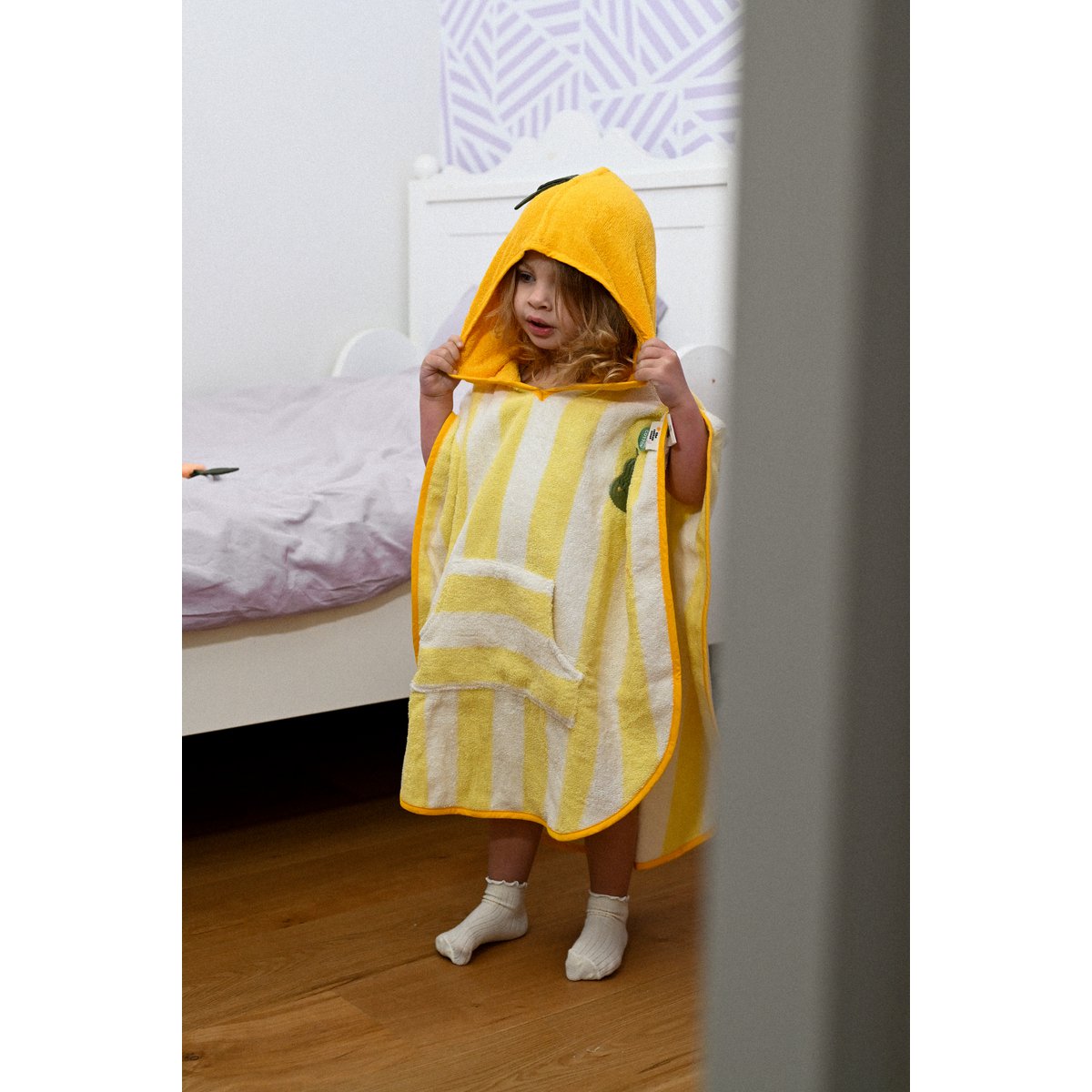 Badstof katoenen kinderponcho met capuchon Pedro Pear