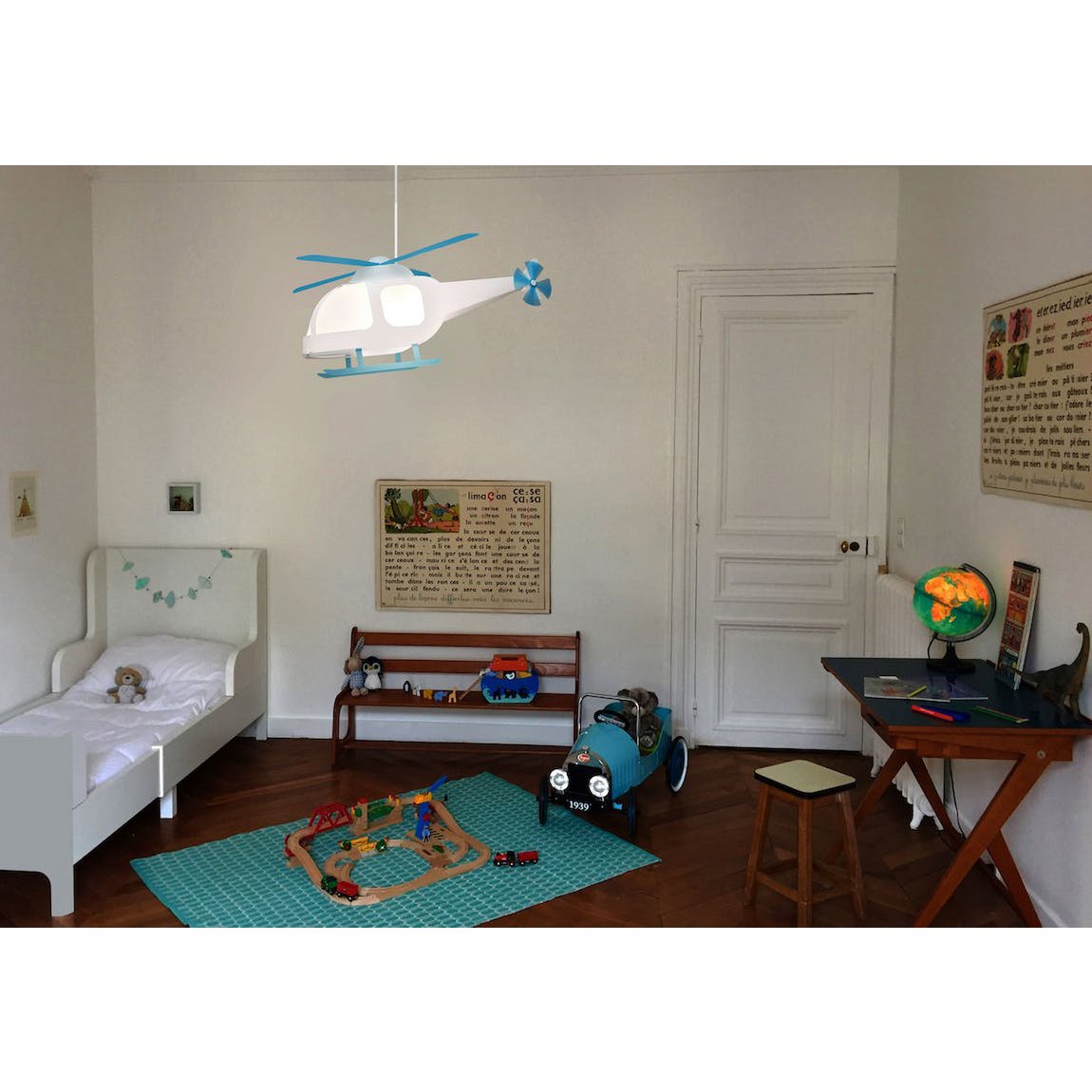 LAMPE SUSPENDUE ENFANT HÉLICOPTÈRE BLANC ET TURQUOISE