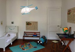 WHITE AND TURQUOISE HELICOPTER CHILD HANGING LAMP