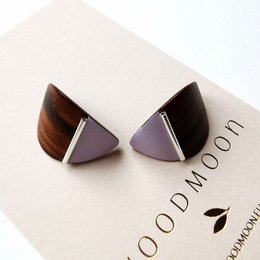Rosewood and lavender triangle drop earrings with a modern, geometric design.