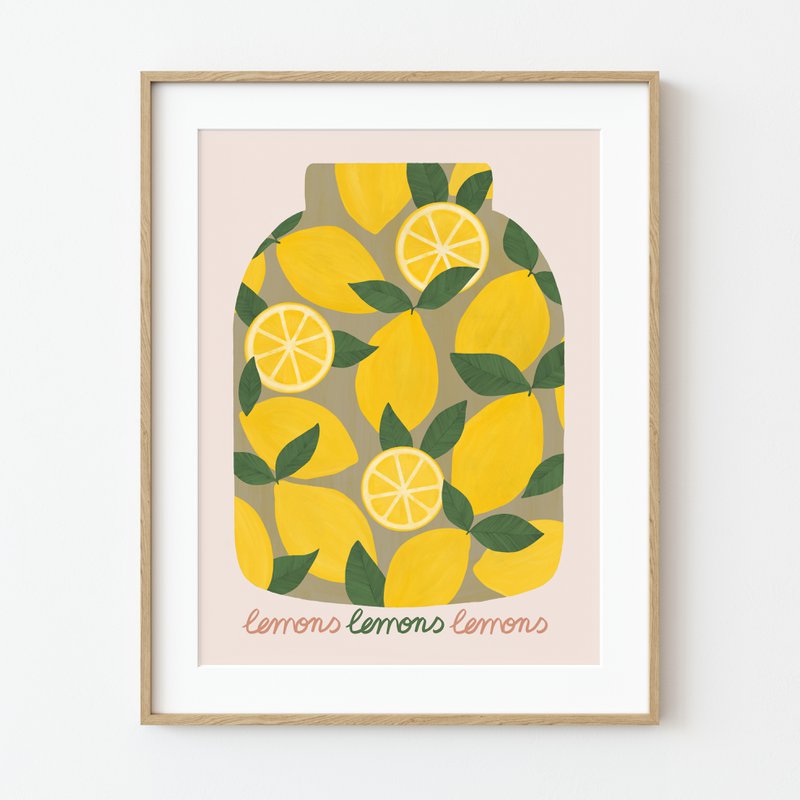 Glas mit eingelegten Zitronen (Typografie-Option) Kunstdruck