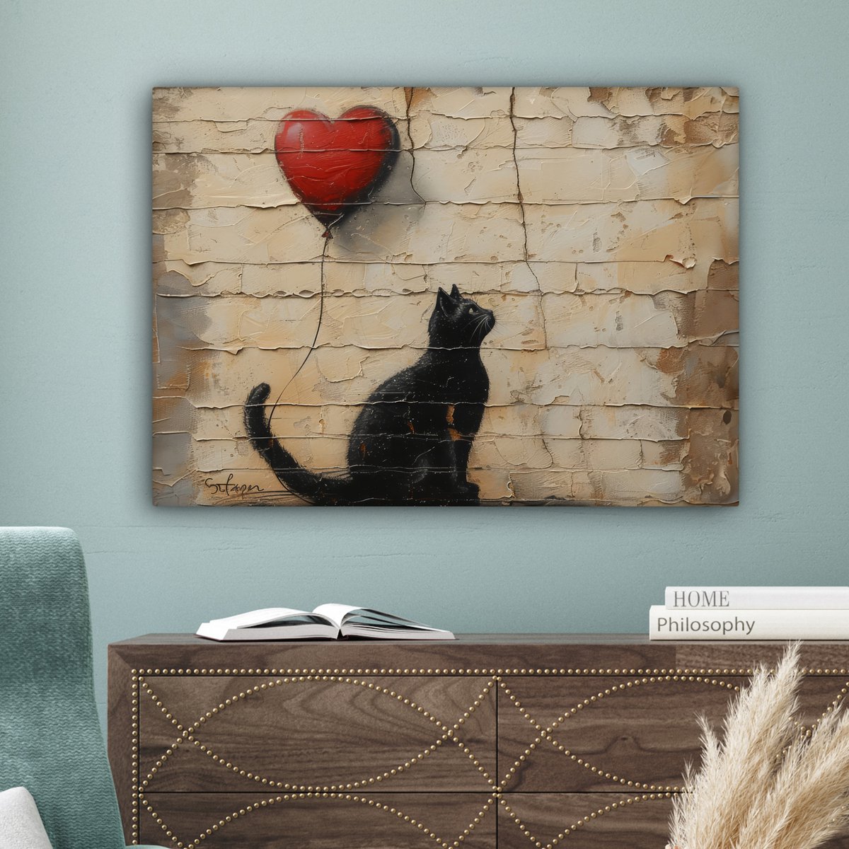 Leinwand Malerei - Wanddekoration Katze - Graffiti - Ballon - Street Art - Zusammenfassung - Wanddekoration Wohnzimmer - Raumdekoration modern - abstrakte Gemälde