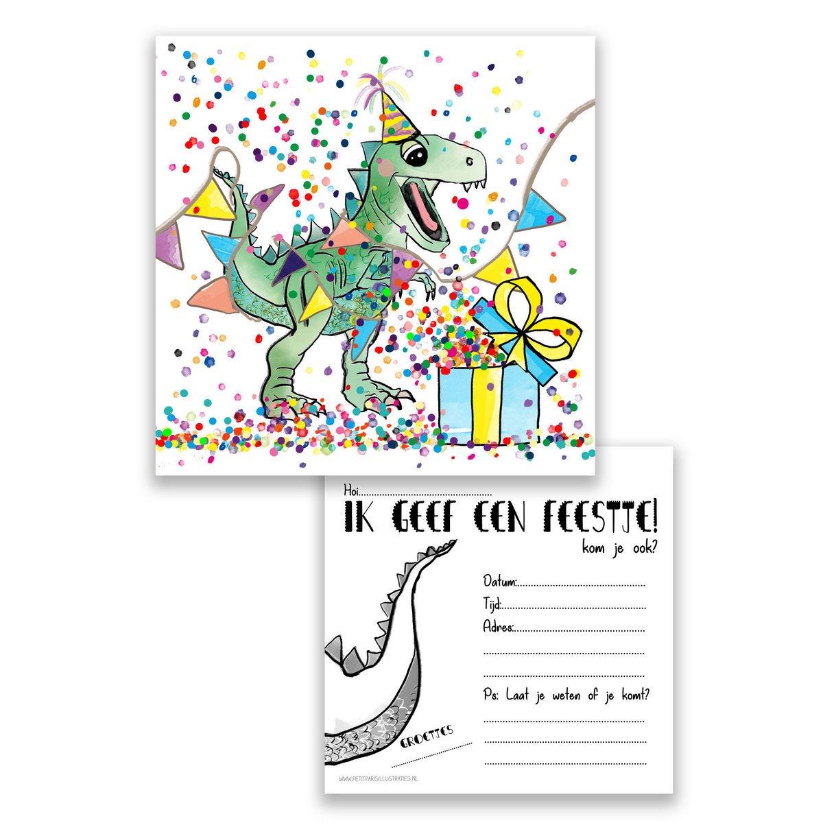 Dino Birthday Invitation – 10 Cards + Envelope