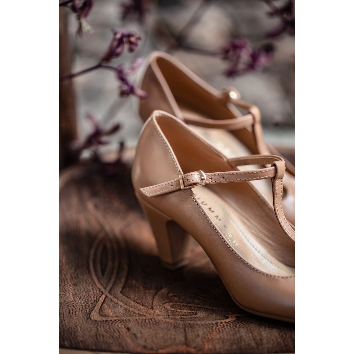 Handgemaakte Leren hakken (5,5 cm) - Astrid - Beige Vintage Schoenen 35-42