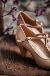 Håndlavede læderhæle (5,5 cm) - Astrid - Beige vintagesko 35-42