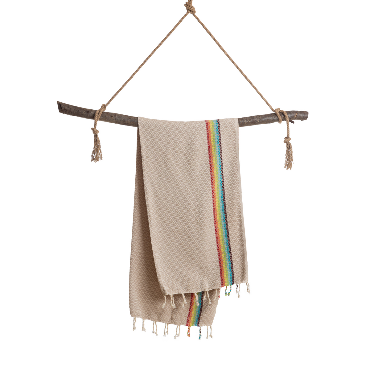 RAINBOW Cotton Hammam Pool Towel – Lightweight & Sand Free – Beige - 180x100 cm
