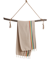 RAINBOW Cotton Hammam Pool Towel – Lightweight & Sand Free – Beige - 180x100 cm