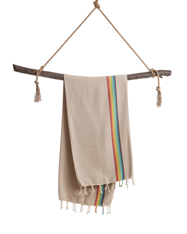 RAINBOW Cotton Hammam Pool Towel – Lightweight & Sand Free – Beige - 180x100 cm