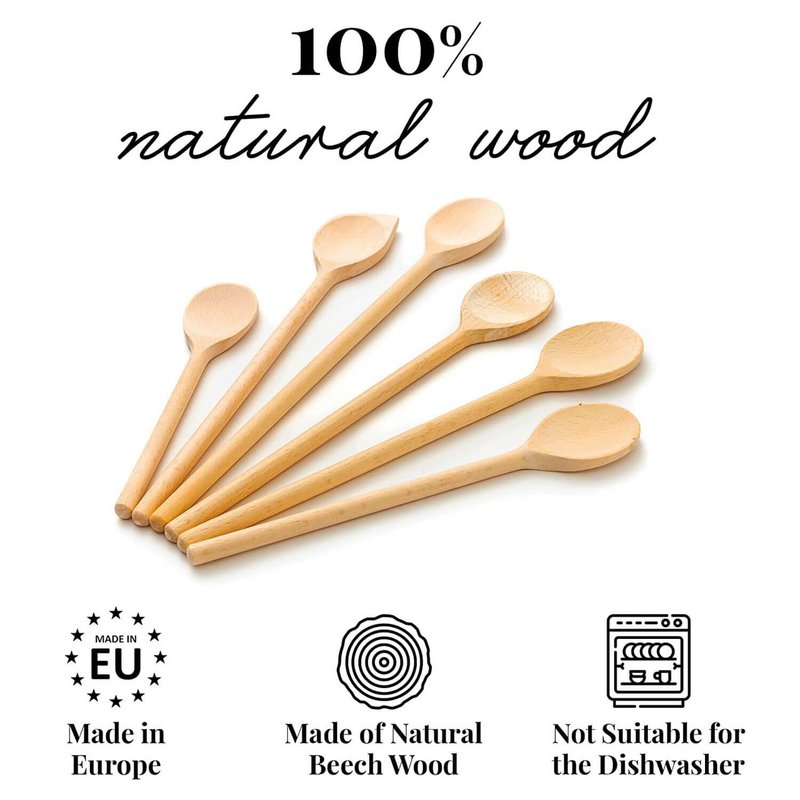 6 Piece Wooden Kitchen Spoon Set 20cm - 35cm