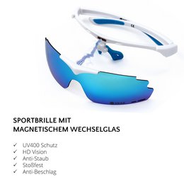 SUNUP Set Magnet Sports Sunglasses Matt White / Full Revo Ice Blue