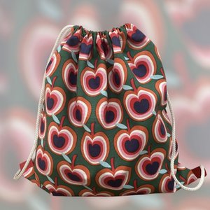Luna-Leena kids backpack / gym bag apple - green/red - canvas cotton - handmade in Nepal
