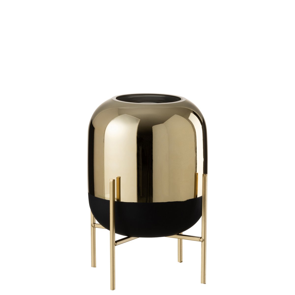 J-Line Laterne On Foot - Kerzenhalter - Glas - Schwarz/Gold - klein