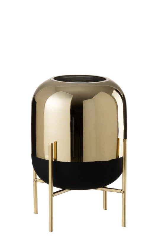 J-Line Laterne On Foot - Kerzenhalter - Glas - Schwarz/Gold - klein