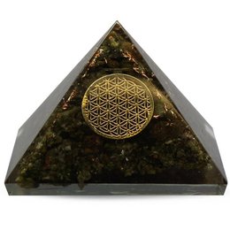 Orgonit-Pyramide - Epidot, Blume des Lebens 6cm