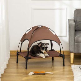 Elevated Dog Bed with Canopy, Pet Bed, Outdoor Dog Lounger with Roof, Breathable, Taffeta Fabric for Camping Gray 92 x 76 x 90 cm