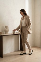 ODDA ALIAS LATTE – Leren dikke loafers met platformzool