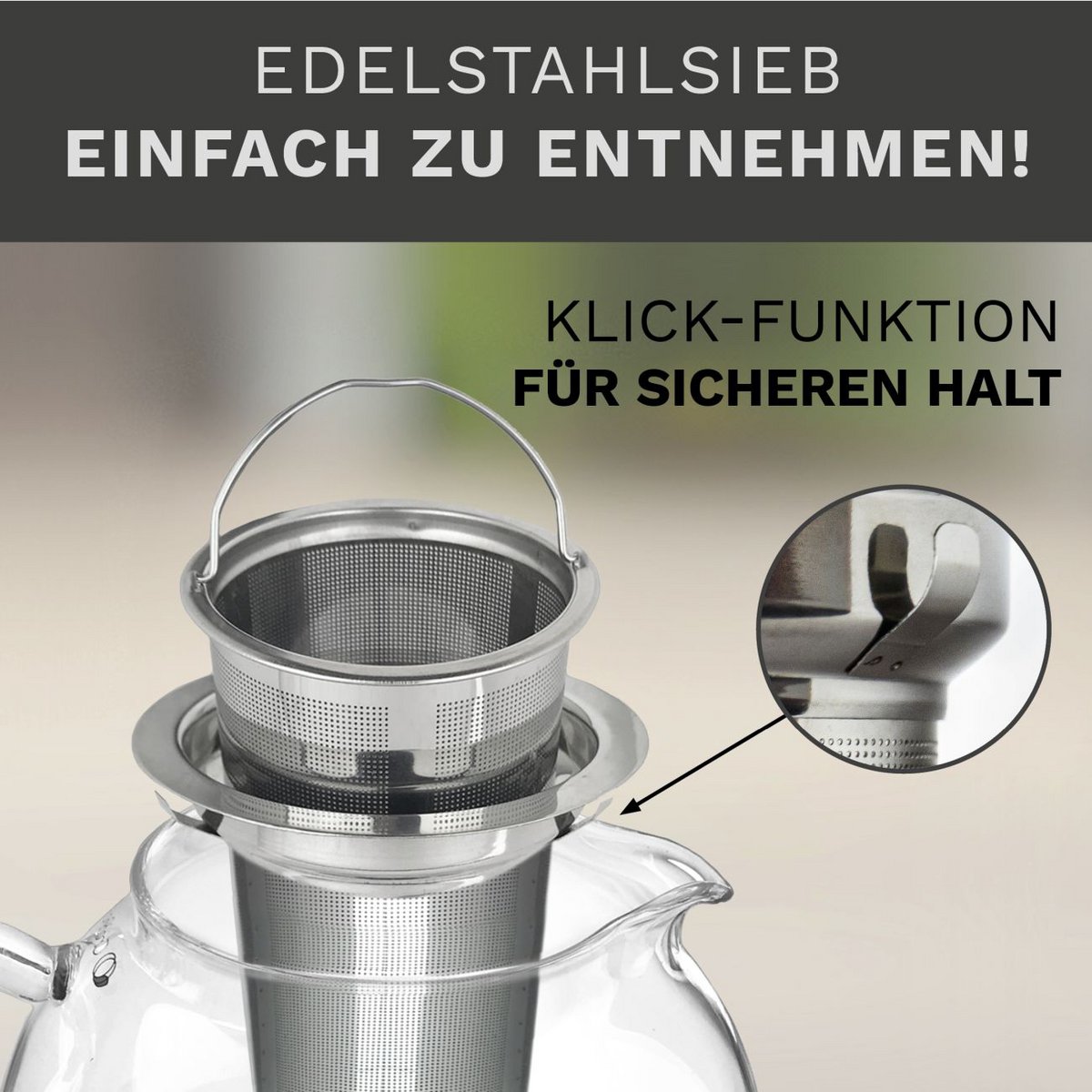 Creano Glasteekanne 0,85l mit Edelstahl-Sieb