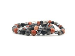 A set of two bracelets featuring a mix of red, black, and gray beads. The bracelets are designed for couples and feature the text "MR. & MRS." on the packaging.