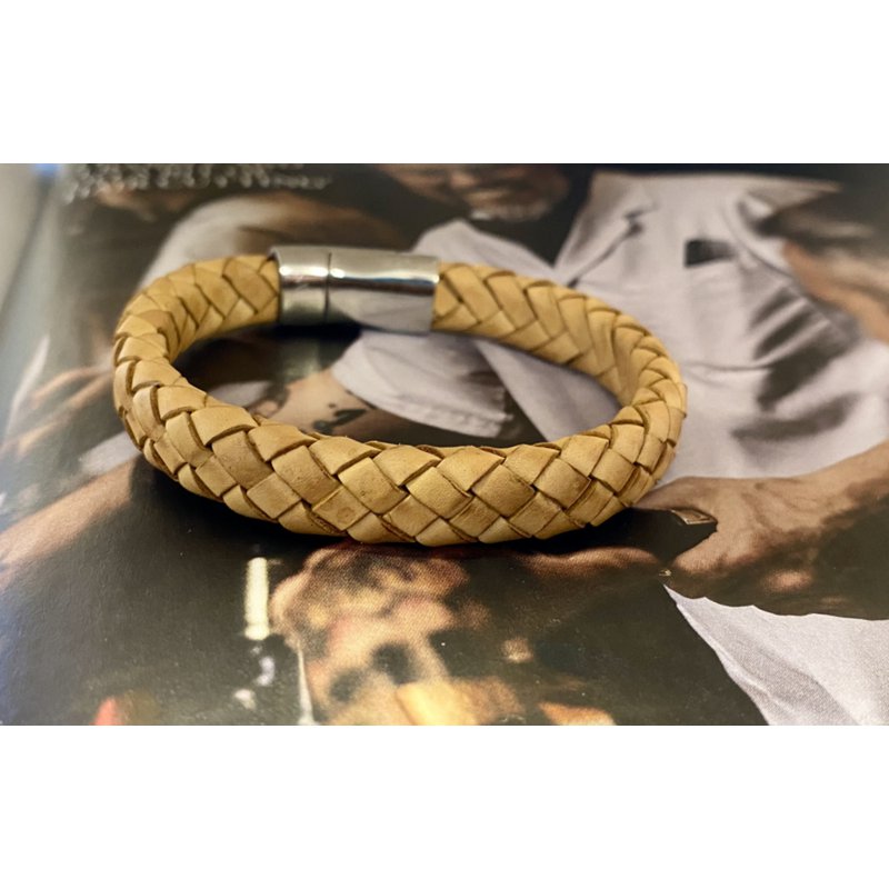 Men's bracelet braided leather natural