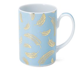Taza Rosa Empolvado con Plumas Doradas