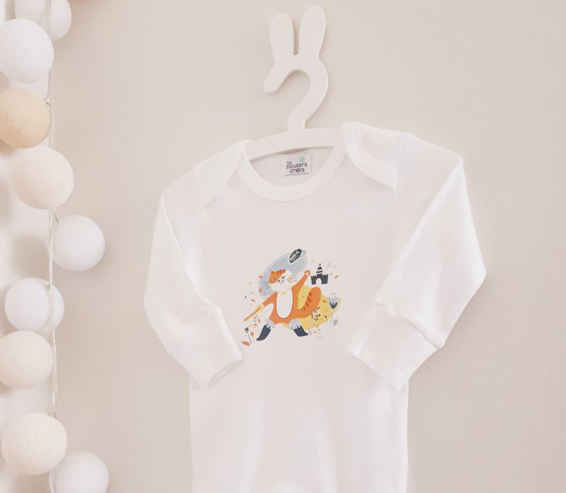 White pajamas Chat Botté 100% organic cotton certified OEKO-TEX