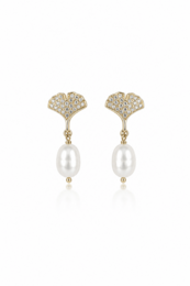 GINKGO PEARL DROPS - Earrings with natural pearl