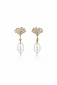 GINKGO PEARL DROPS - Earrings with natural pearl