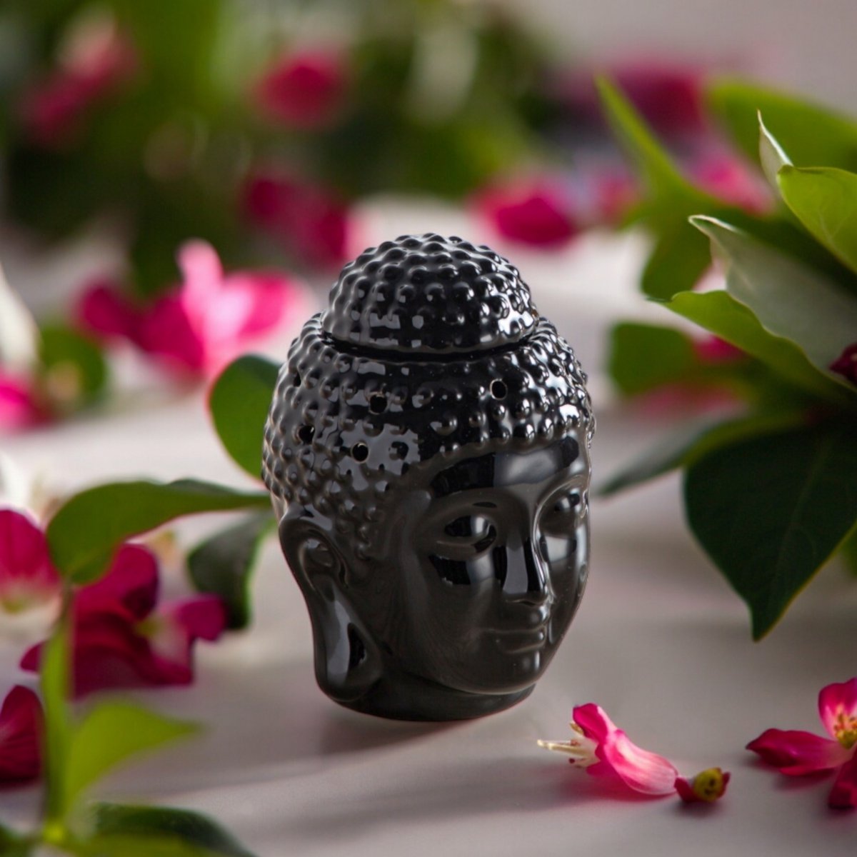 Zwarte Boeddha Dhyana keramische parfumbrander - geurende sfeer - Zen handwerkobject - eenvoudige aromatherapie - geurende fondantbrander - FengShui decoratie - Boeddha hoofd