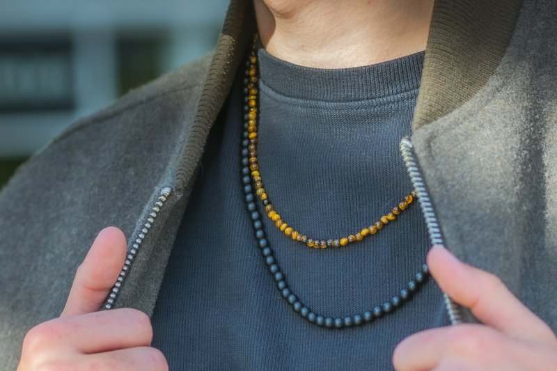 ketting Rantai Enam onyx (6mm), roestvrij staal