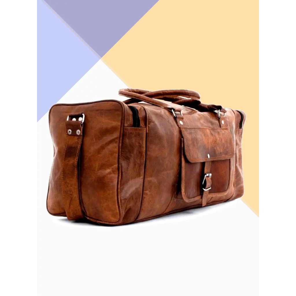 Handgefertigte Reisetasche aus marokkanischem „Edge“-Leder – Artisan 24" (60 cm) Voyager Duffle mit Dreifach-Organisation