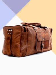 Håndlavet marokkansk "Edge" læder rejsetaske – Artisan 24" (60 cm) Voyager Duffle med Triple-Pocket Organization