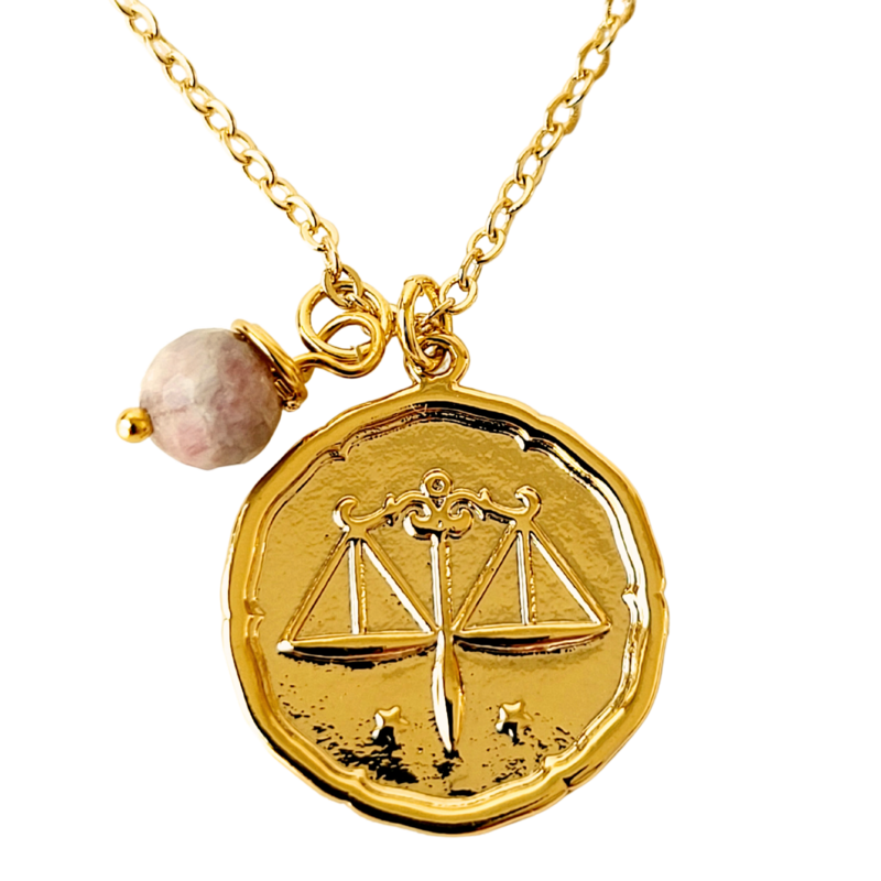 Zodiac Medallion Disc Necklace - Birthstone Pendant