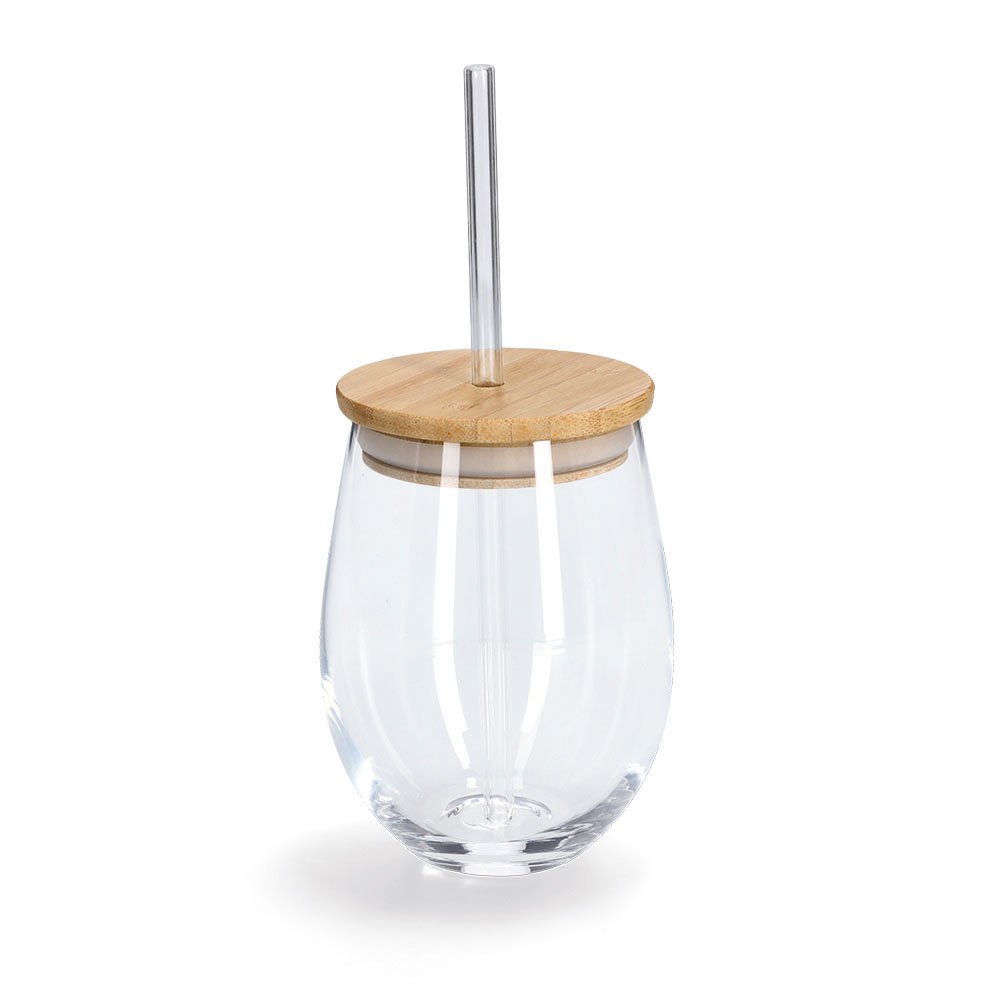 Drinking glass with bamboo lid and glass straw 500ml FSC 100%