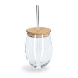 Drinking glass with bamboo lid and glass straw 500ml FSC 100%