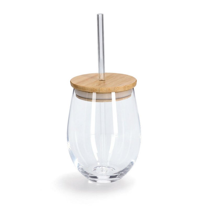 Drinking glass with bamboo lid and glass straw 500ml FSC 100%
