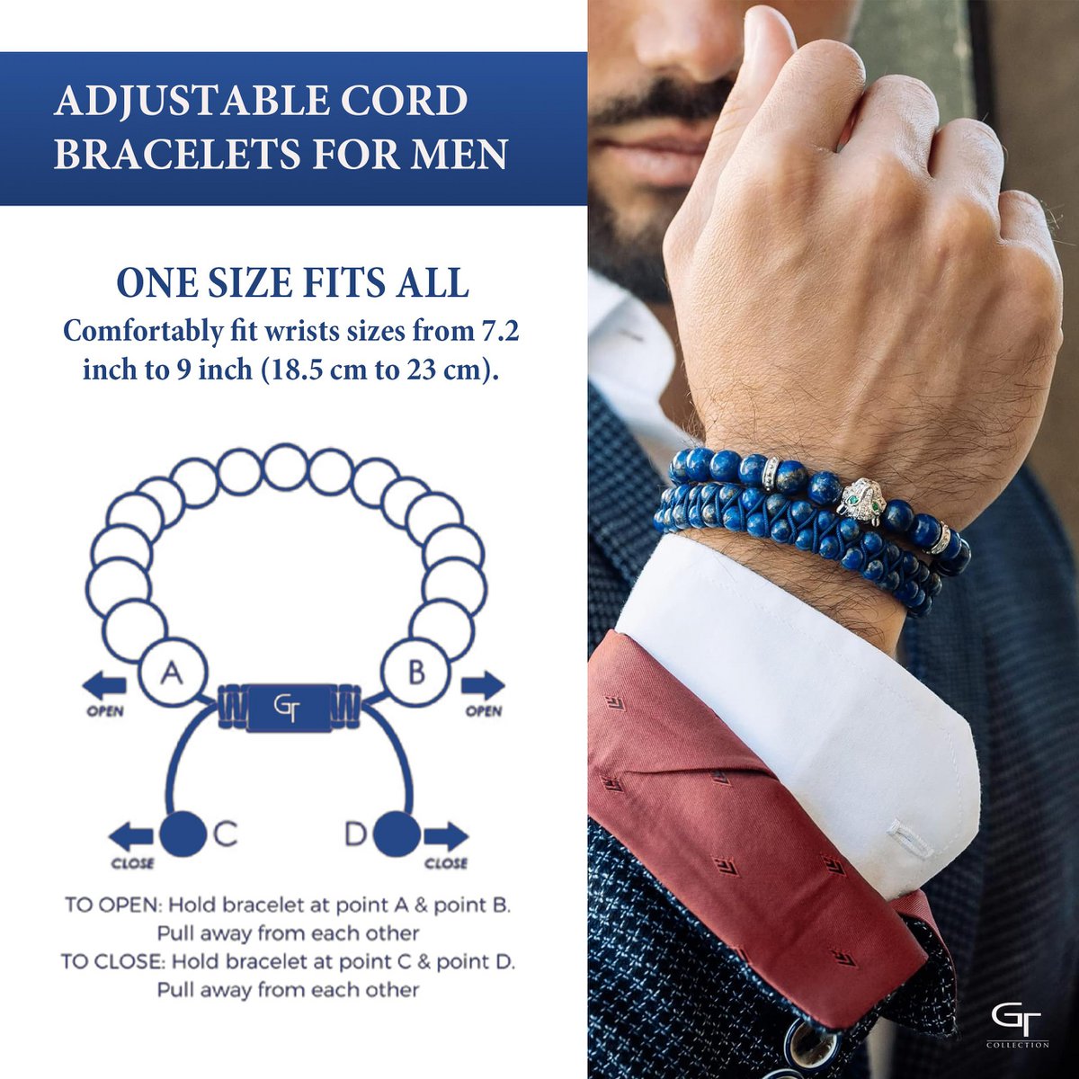 Bracelet homme LAPIS LAZULI avec tête de LÉOPARD en argent
