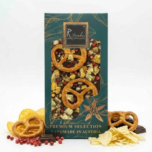 Premium milk chocolate - crispy chips, pretzel, red pepper 95g