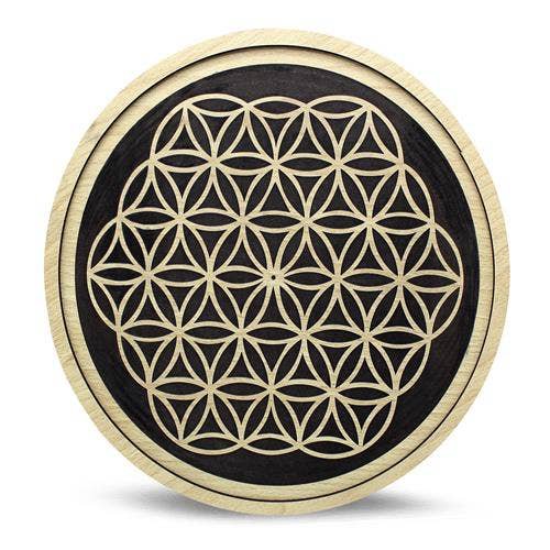 Houten Crystal Grid Dienblad Flower of Life Reverse 30 cm Set van 2