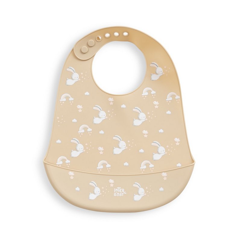 SILICONE BABY BIB - MOD. CONEJITOS - BEIGE