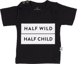 Black t-shirt with text "HALF WILD HALF CHILD" in white. Suitable for babies and toddlers.