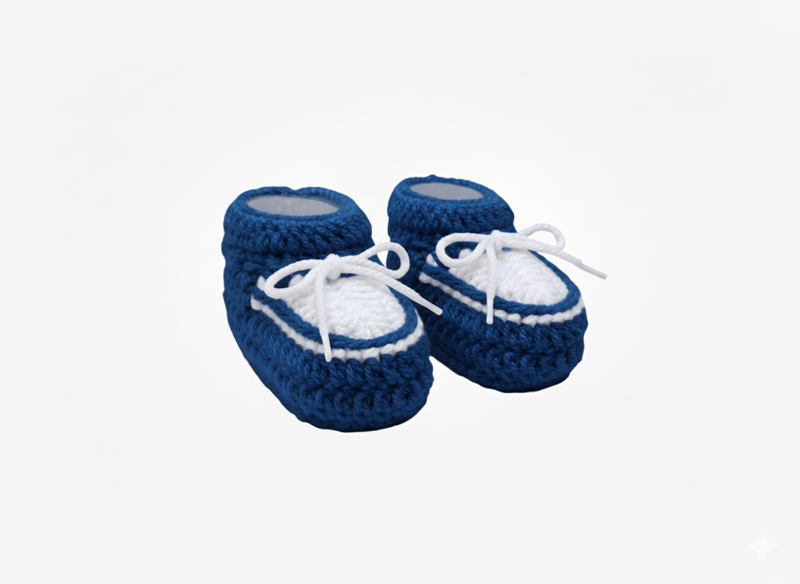 Handgehaakte Babyslofjes Classic –Blauw- Uniek, Zacht & Hoge Kwaliteit